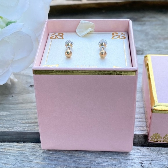 NWT NIB CHILDREN’S CRYSTAL FIREBALL AND GOLD BALL REVERSIBLE STUD EARRINGS - Picture 6 of 9